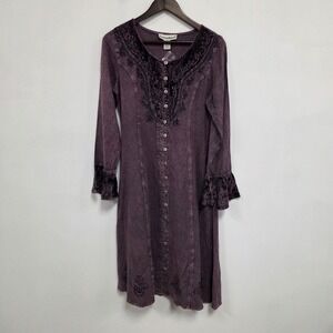 Seventh Avenue Boho Button Front Fairy Dress Size 6 Purple Grunge Renaissance